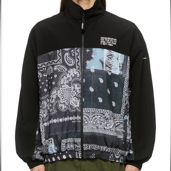 Neighborhood Jacket Bandana Oversized Japan Designer Chopped Track Black Mens - Picture 1 of 15